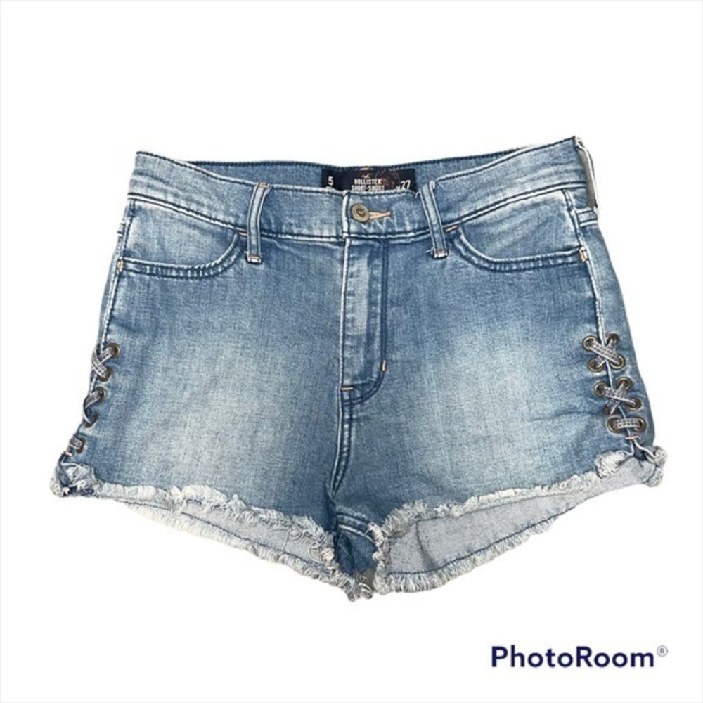Hollister high rise short short lace up side jean shorts size 5/27 Y2K